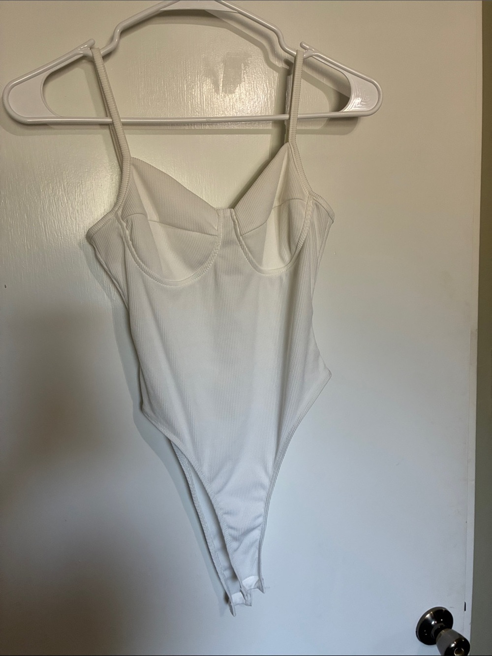 SHEIN White Ribbed Bustier-Style One-Piece Bodysuit